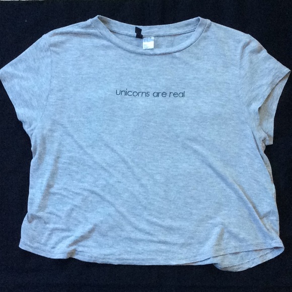 H&M Divided Unicorns Are Real T Shirt Crop Gray M - Picture 2 of 4